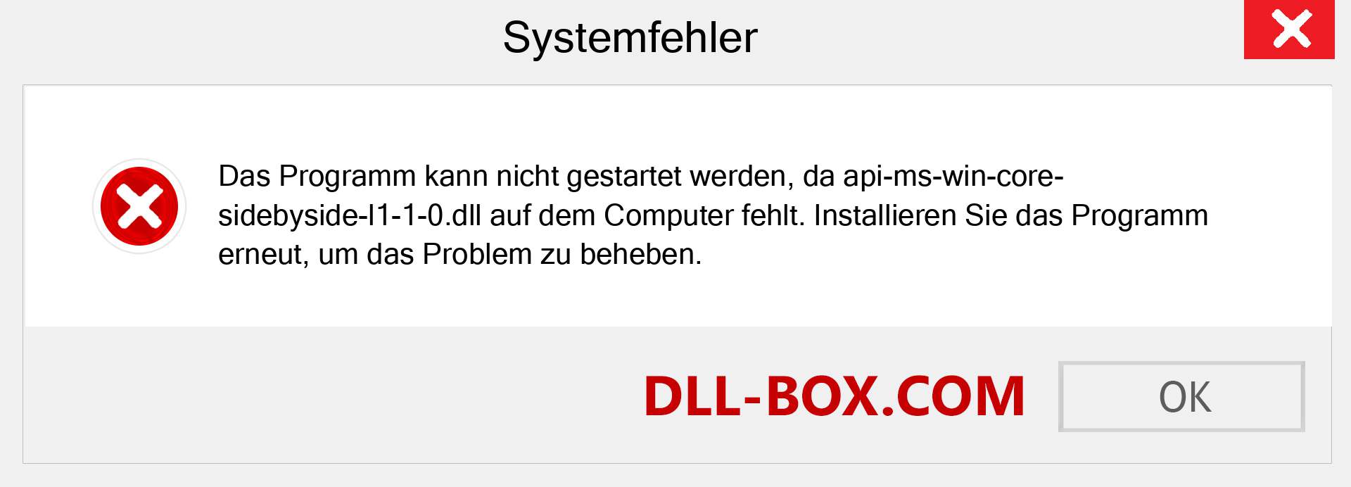 api-ms-win-core-sidebyside-l1-1-0.dll-Datei fehlt?. Download für Windows 7, 8, 10 - Fix api-ms-win-core-sidebyside-l1-1-0 dll Missing Error unter Windows, Fotos, Bildern