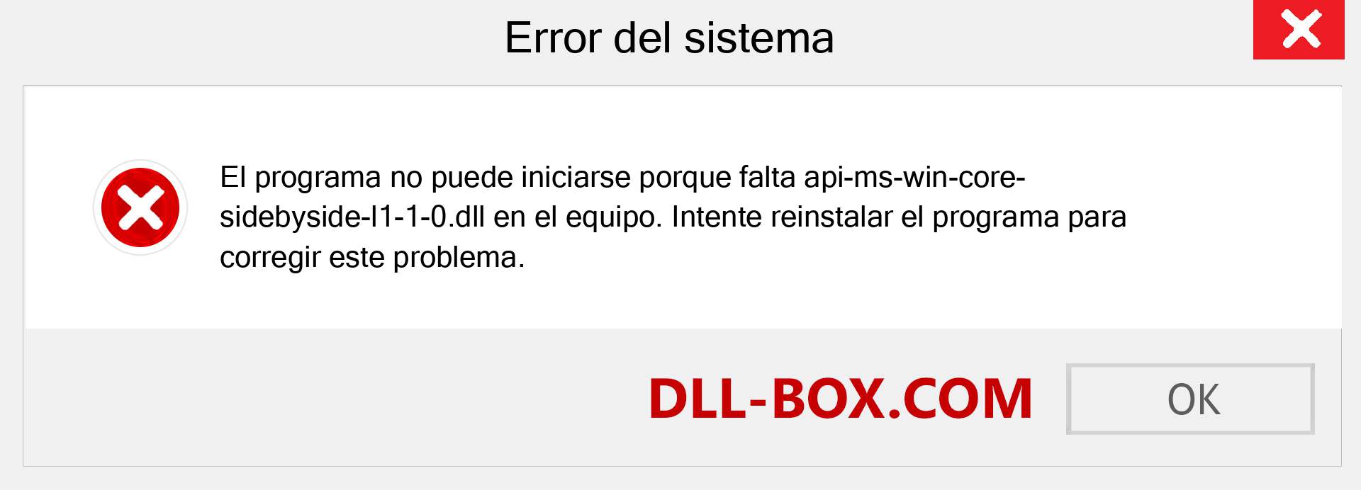 ¿Falta el archivo api-ms-win-core-sidebyside-l1-1-0.dll ?. Descargar para Windows 7, 8, 10 - Corregir api-ms-win-core-sidebyside-l1-1-0 dll Missing Error en Windows, fotos, imágenes